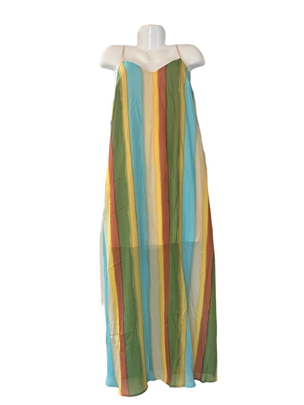 Cato Women's Rainbow Spaghetti Strap Long Striped Maxi Dress 1/2 Lined | Size M